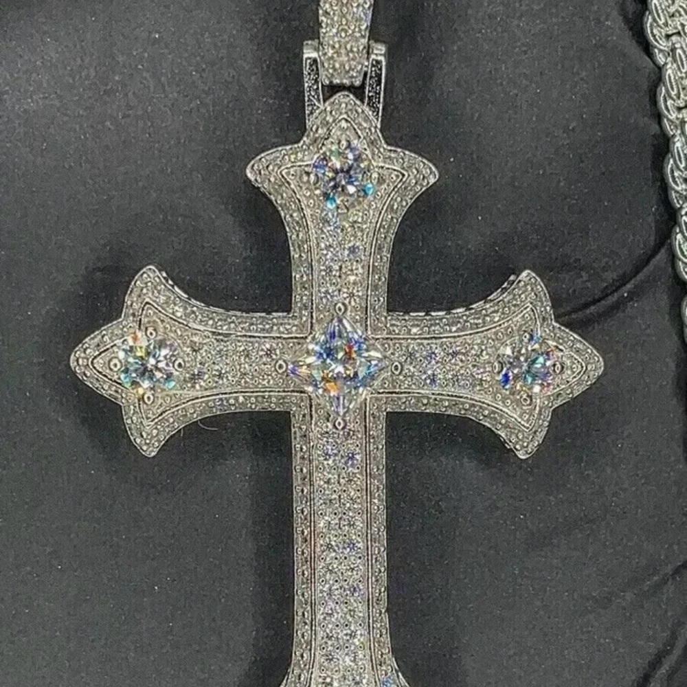 3Ct Round Cut Real Moissanite Cross Pendant 14K White Gold plated